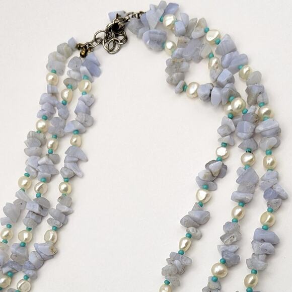 Light Blue Gemstone Freshwater Pearl Multi-Strand Necklace Sterling Silver 925 - Picture 10 of 10